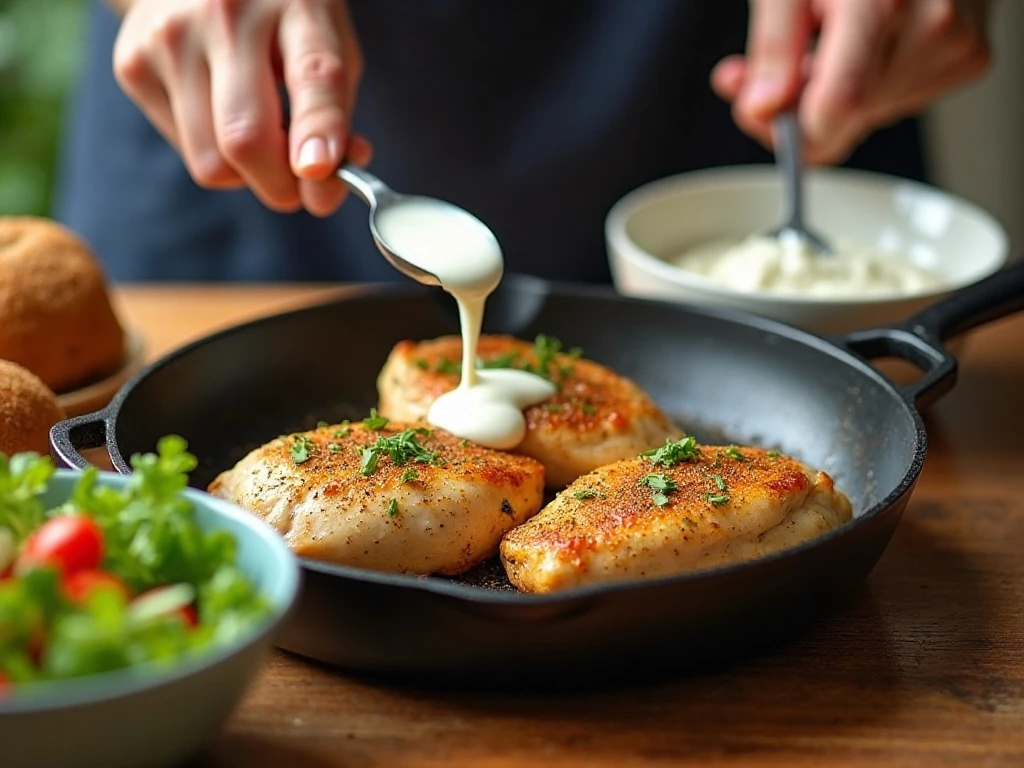 Cooking seasoned chicken for a Southwest salad