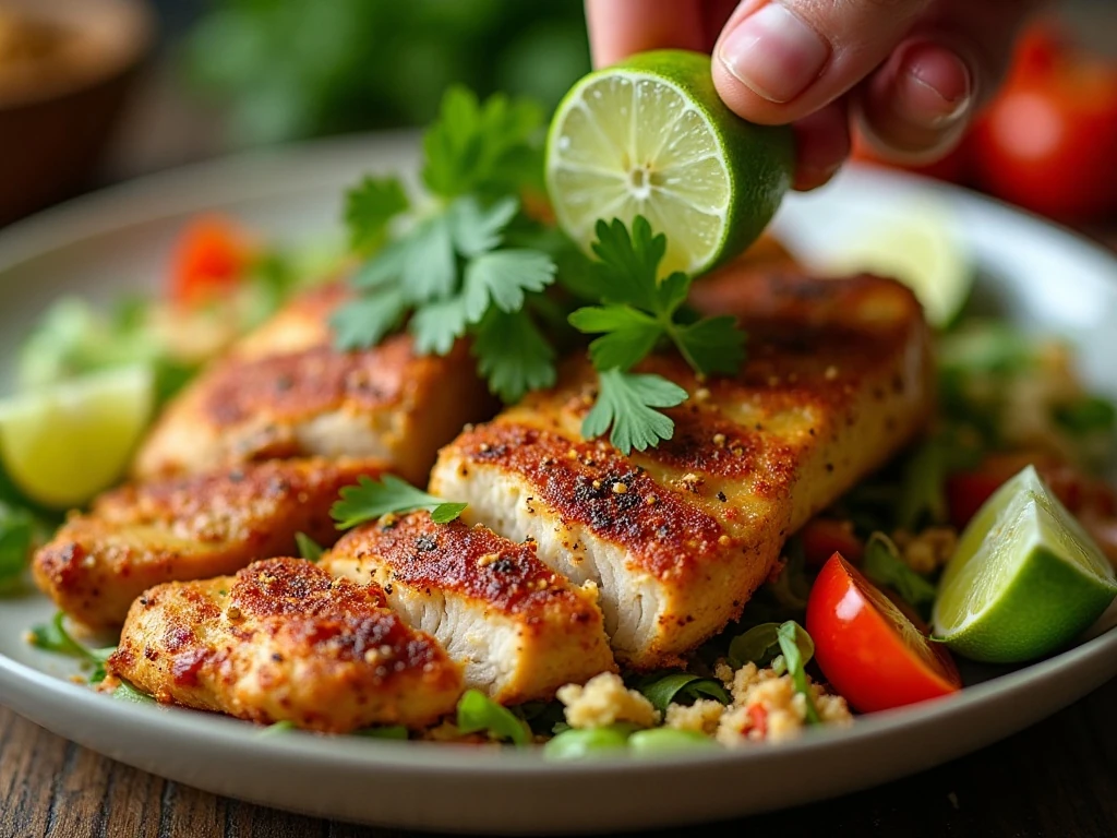 Chili-lime chicken salad finished with cilantro and lime