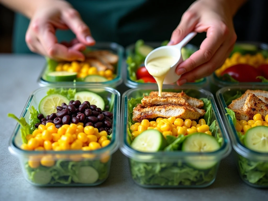 Meal prep containers for Southwest chicken salad