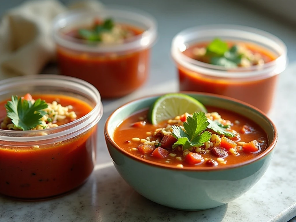 Healthy taco soup prepared for serving and meal prep