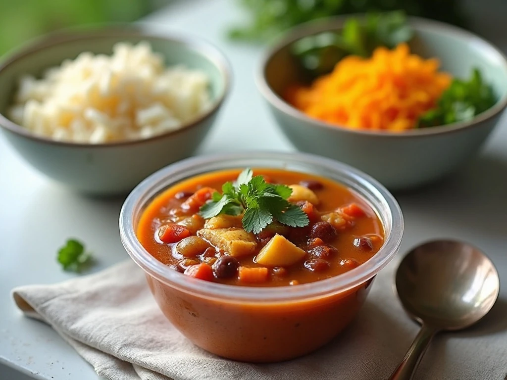 Healthy taco soup portioned for storage and reheating