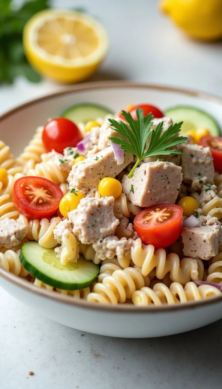 Healthy Tuna Pasta Salad Recipe with Greek Yogurt Dressing