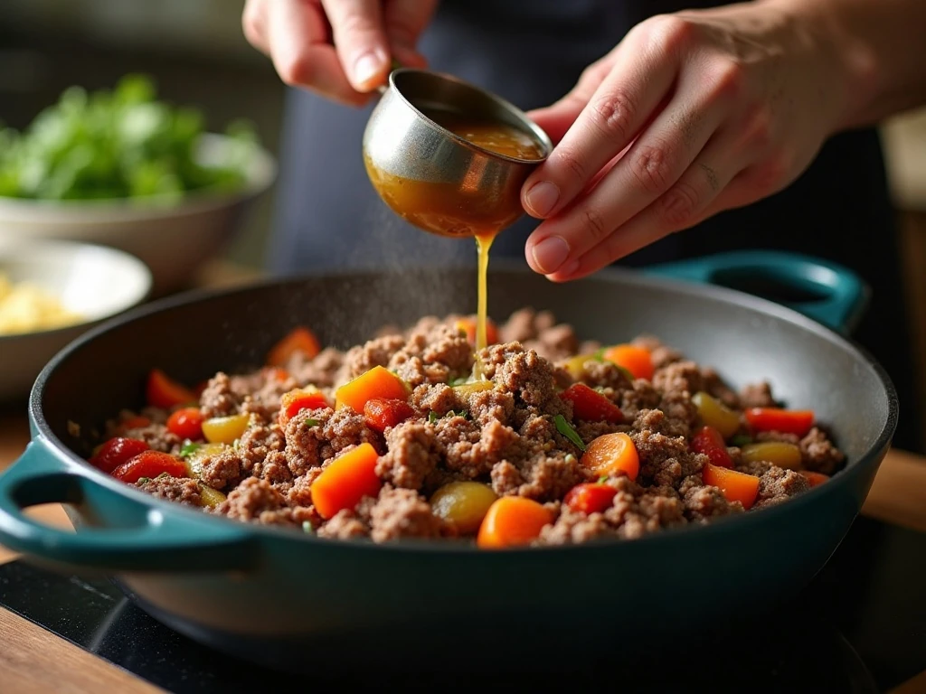 Browning beef and vegetables for gnocchi soup