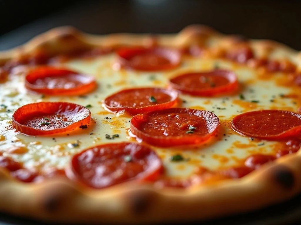 Crisp pepperoni and golden cheese topping on pizza casserole