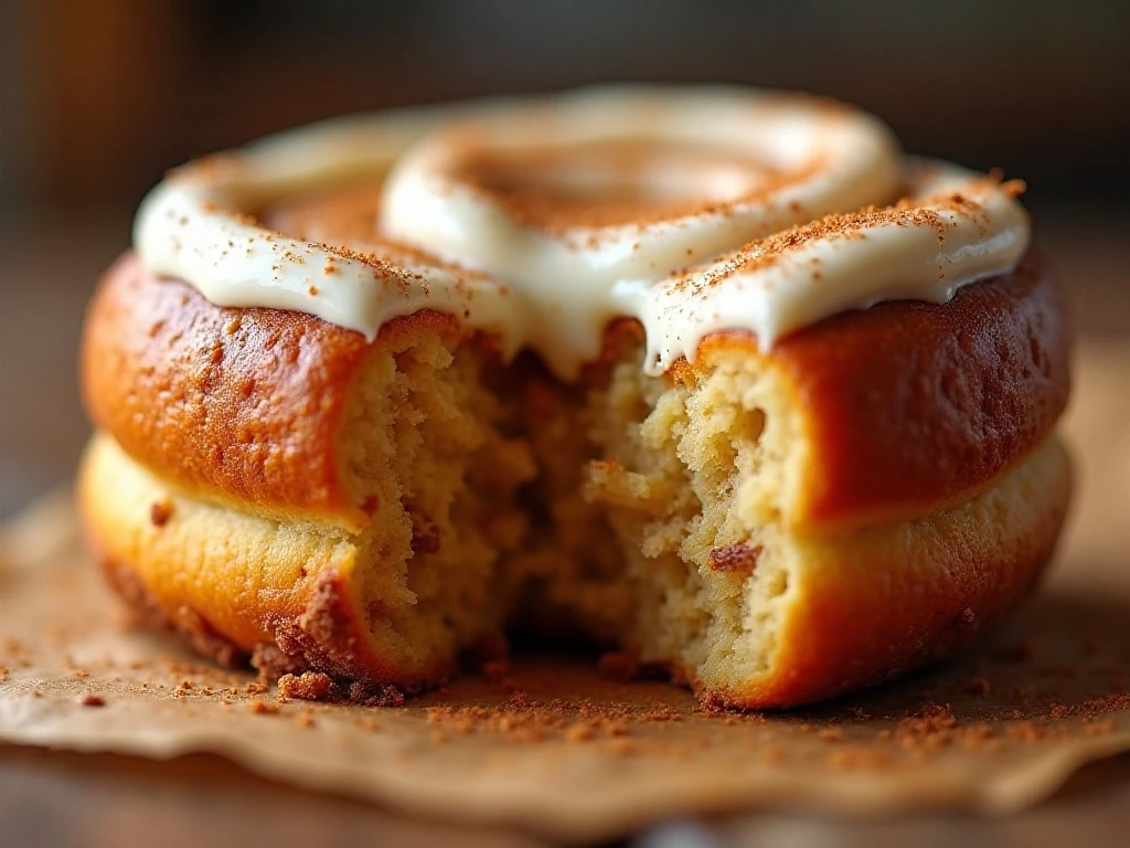 Close-up of soft pumpkin cinnabon layers with spiced apple filling
