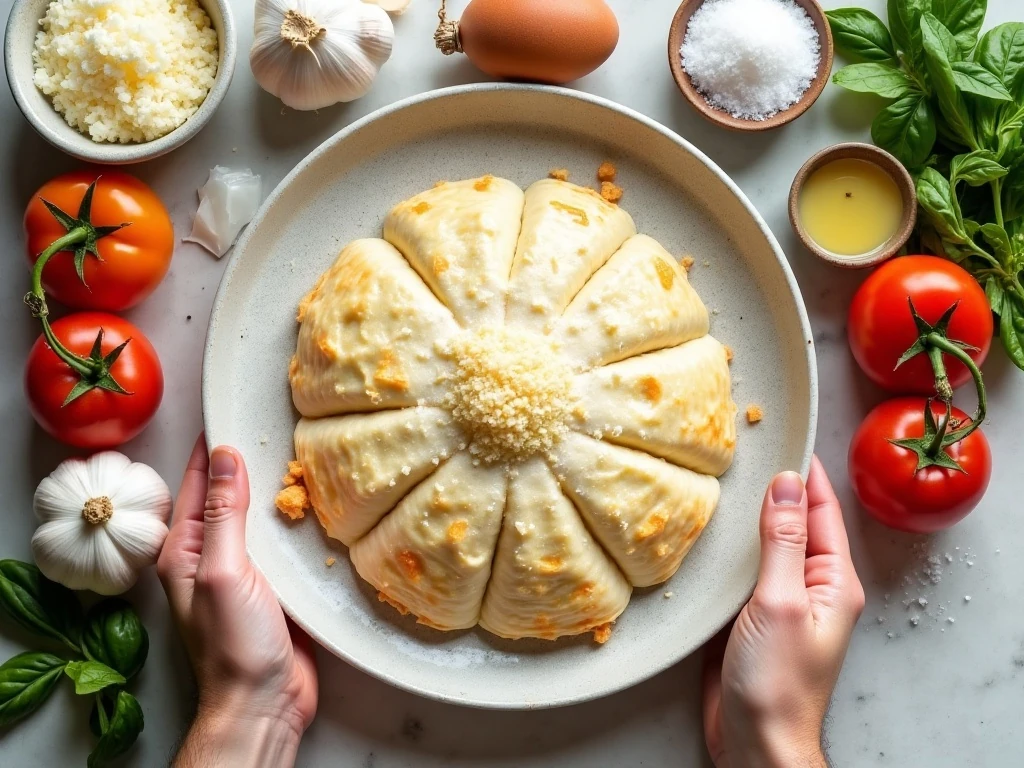 Ingredients for heirloom tomato ricotta tart arranged on a counter