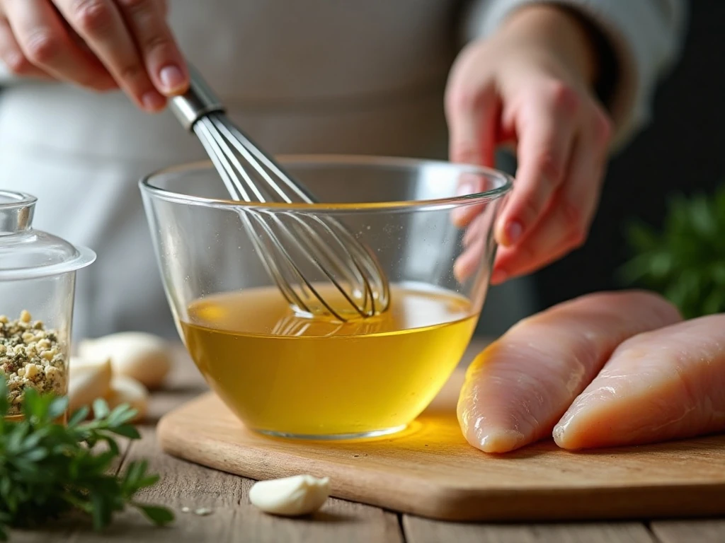 Preparing the honey herb marinade for chicken tenders