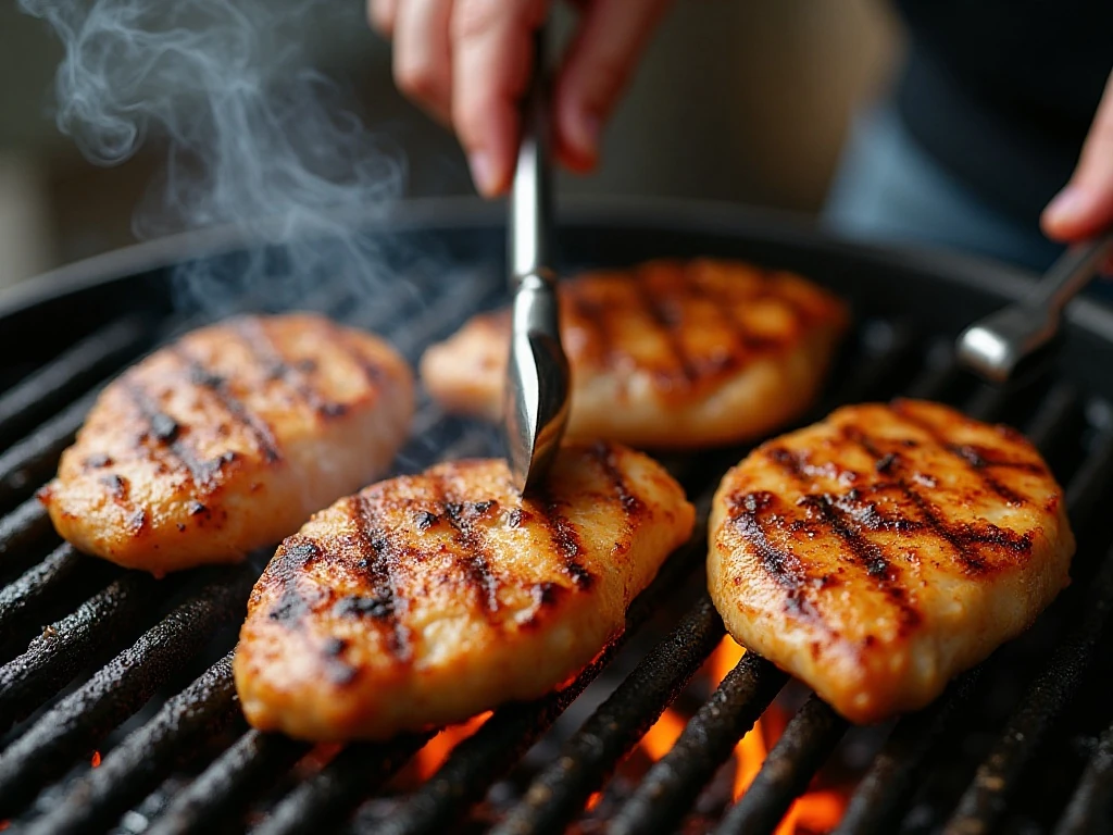 Chicken tenderloins grilling over medium-high heat