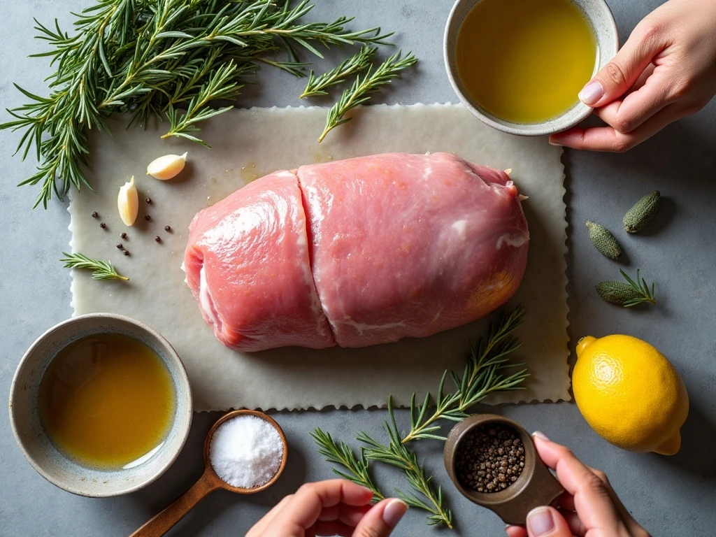 Ingredients for garlic and herb-roasted pork loin