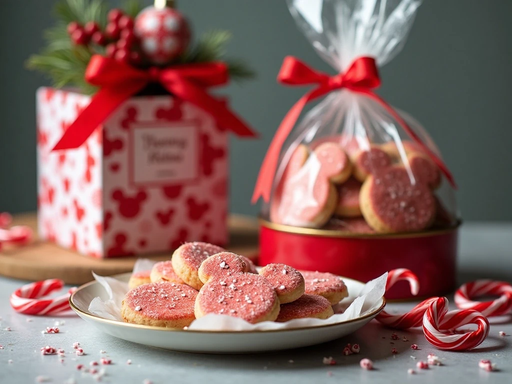 Hidden Mickey candy cane cookies prepared for holiday serving and gifting