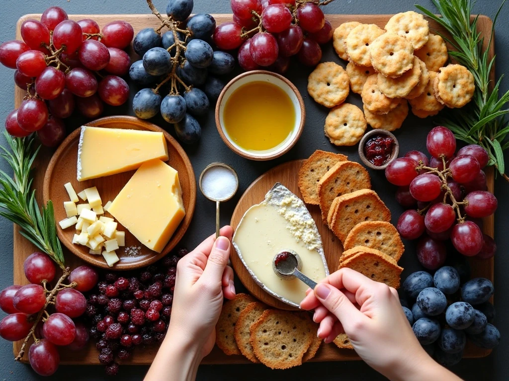 Ingredients for roasted grape holiday cheese board