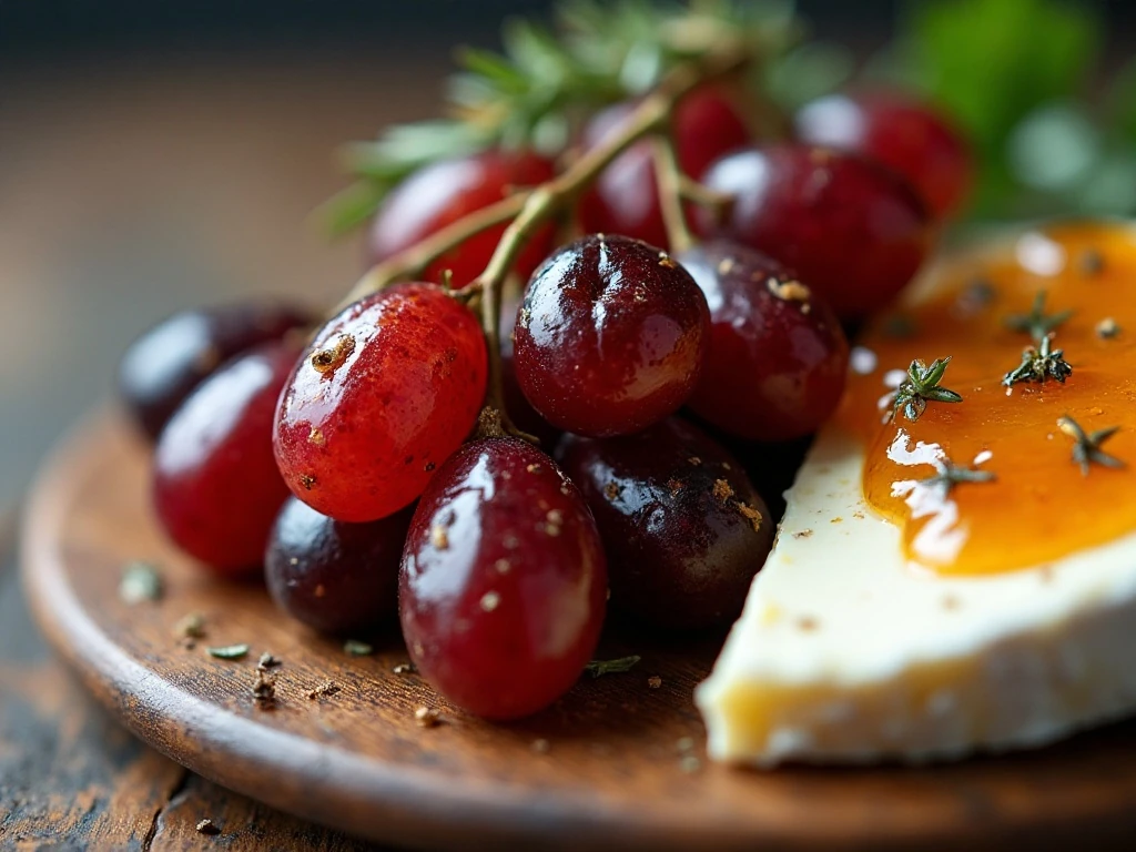 Blistered rosemary roasted grapes with Brie and fig preserves