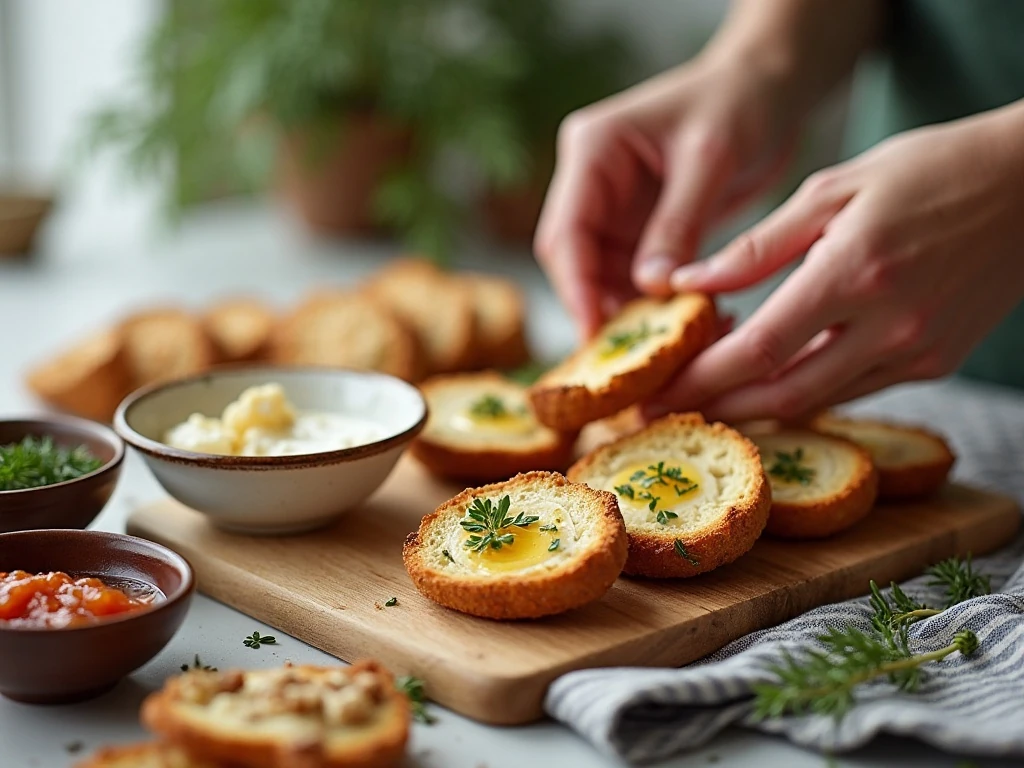 Holiday crostini components prepared separately for make-ahead entertaining