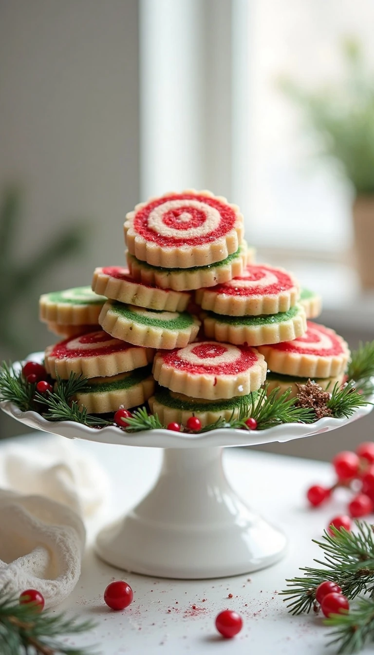 Festive Holiday Pinwheel Cookies Recipe with Red and Green Swirls