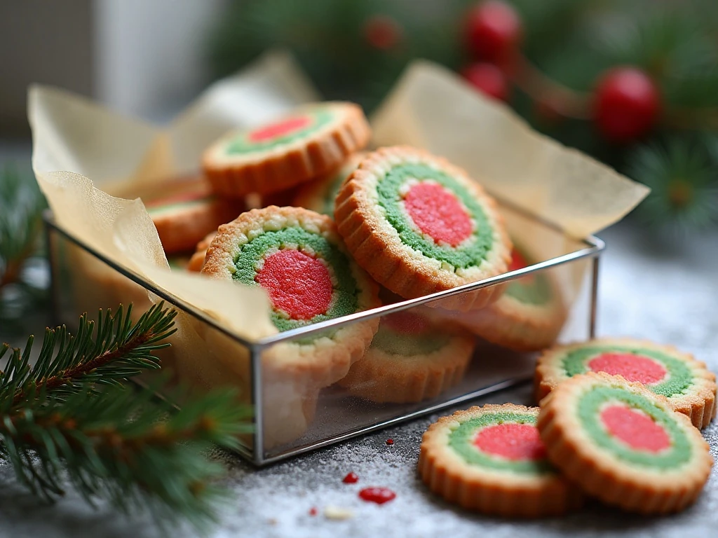 Festive holiday pinwheel cookies ready for serving or gifting
