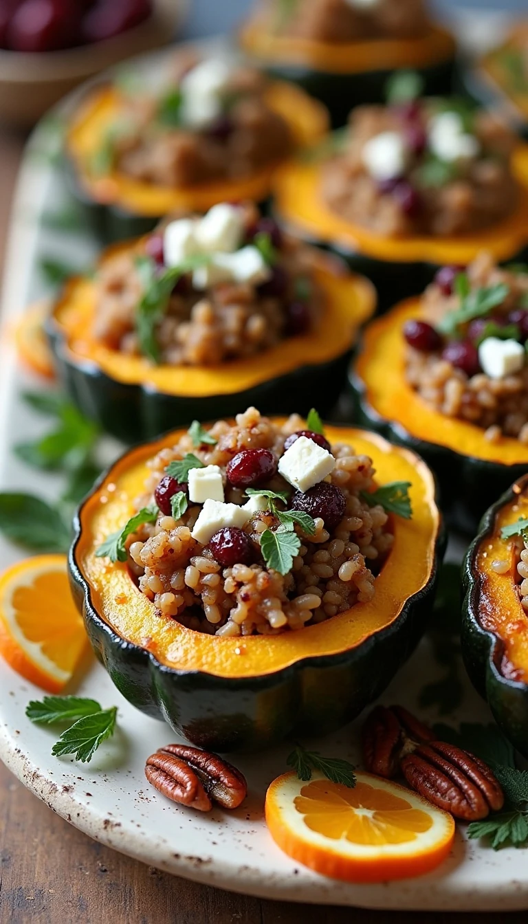 Festive Holiday Stuffed Squash Recipe with Wild Rice, Cranberries, and Pecans