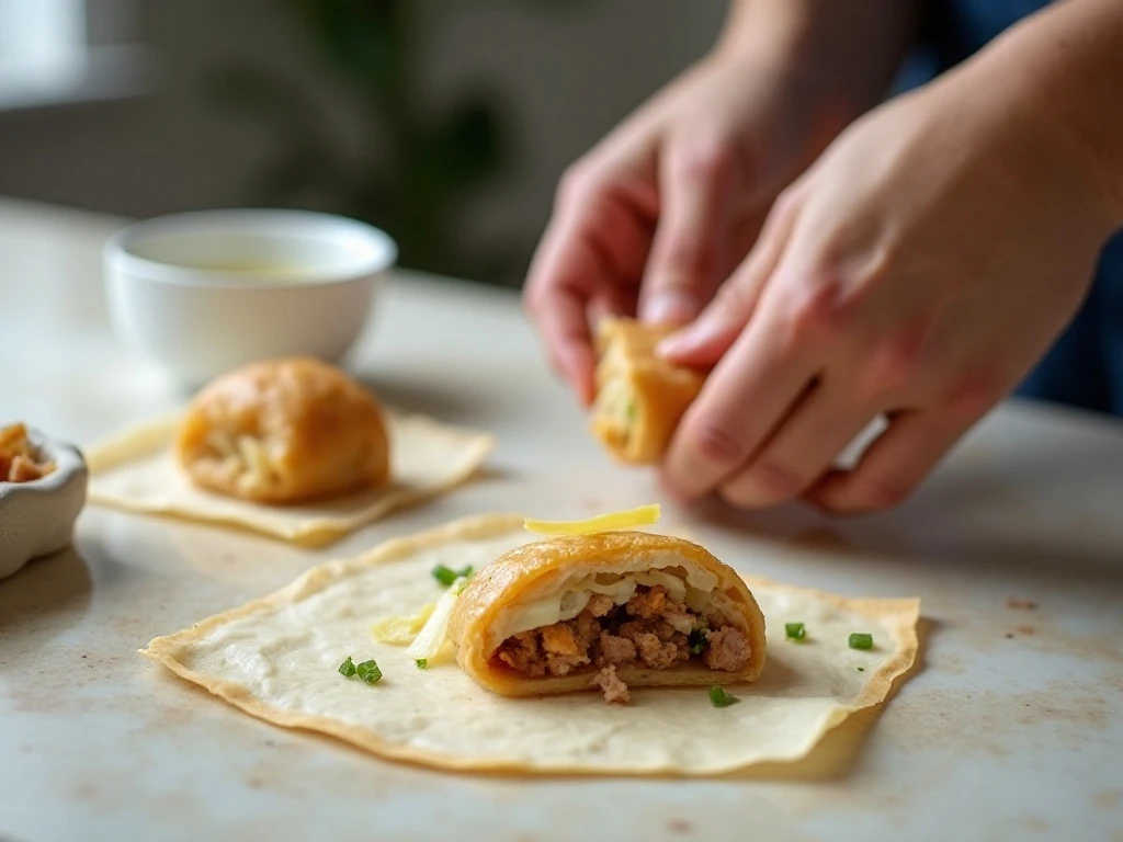 Folding and sealing homemade egg rolls before air frying