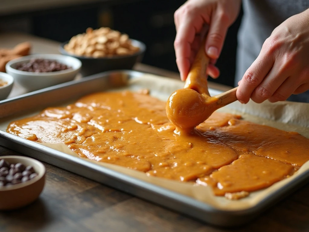 Preparing golden almond toffee for chocolate topping