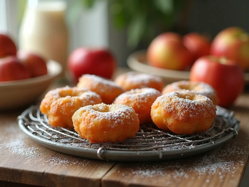 Freshly reheated apple fritters ready to serve