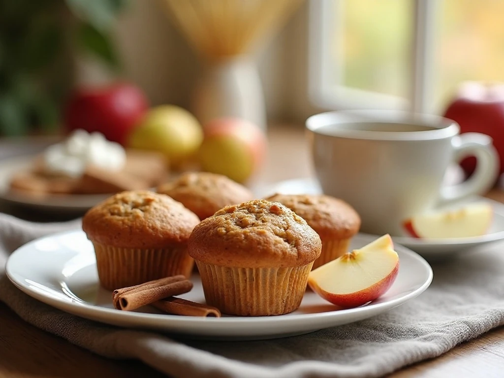 Apple muffins served with coffee and breakfast sides