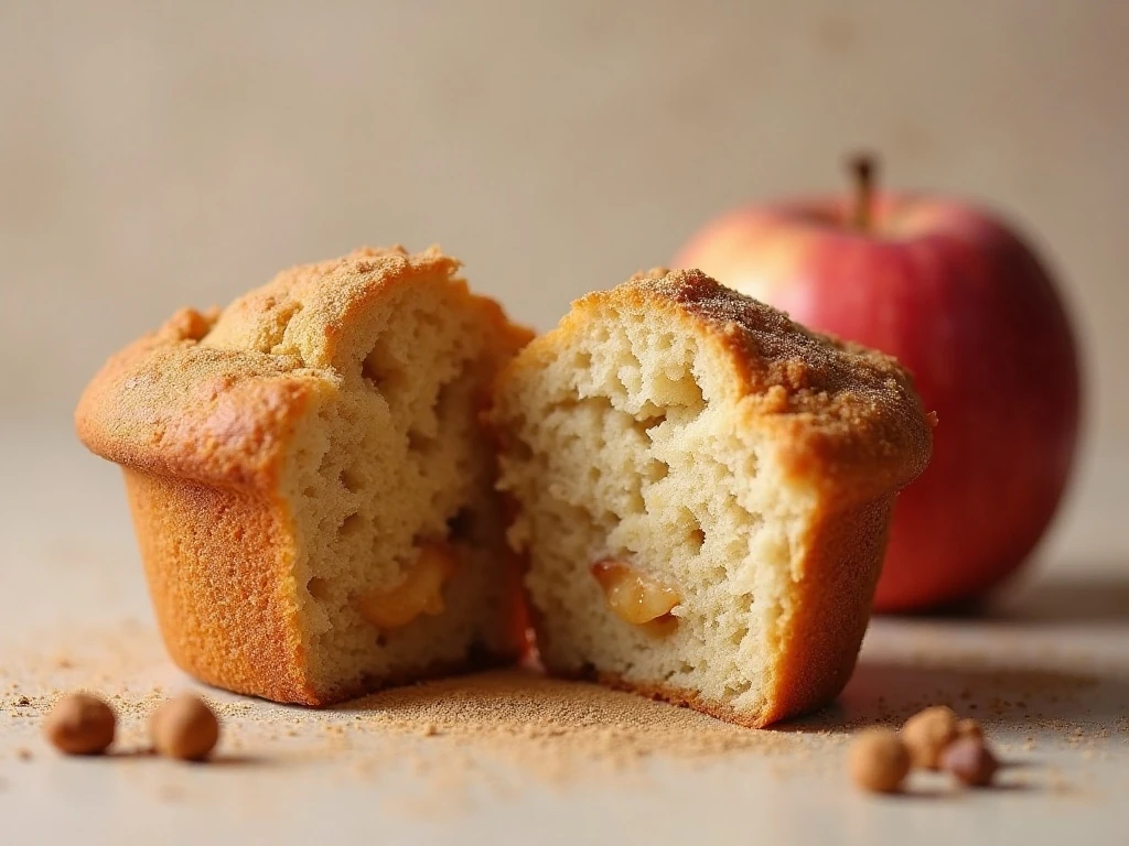 Close-up of the tender apple muffin crumb