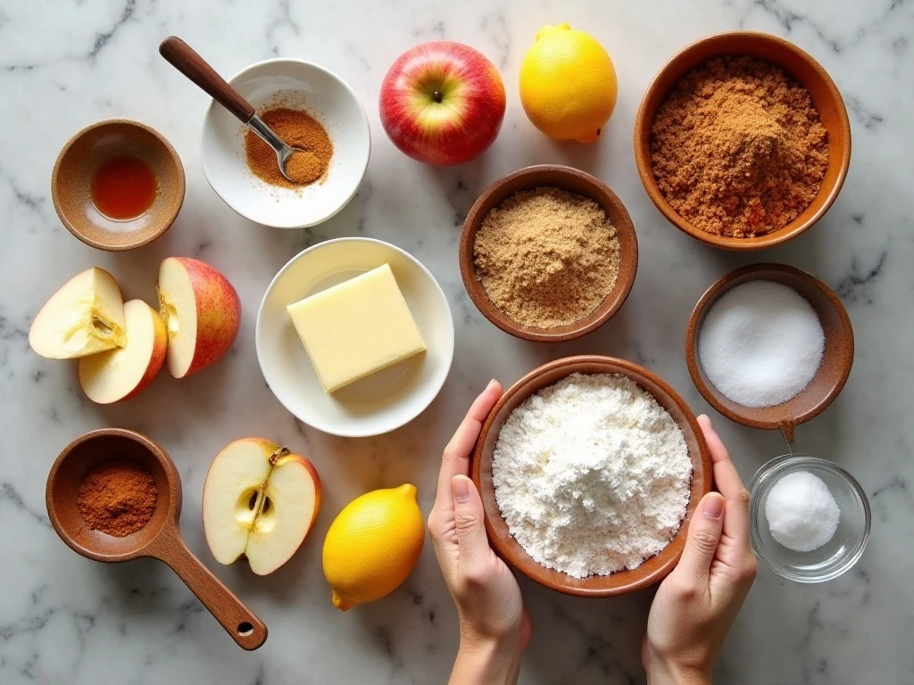 Ingredients for homemade apple pie filling arranged on a counter