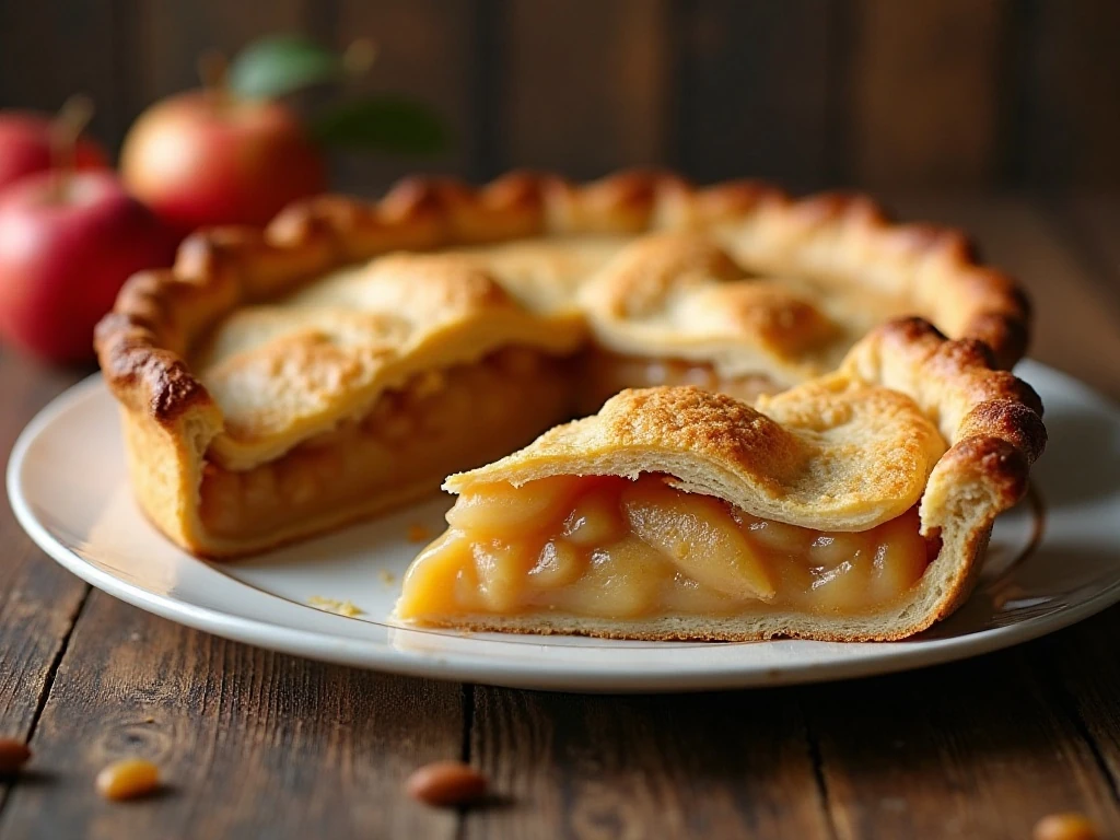 Classic homemade apple pie with a golden double crust and cinnamon apple filling