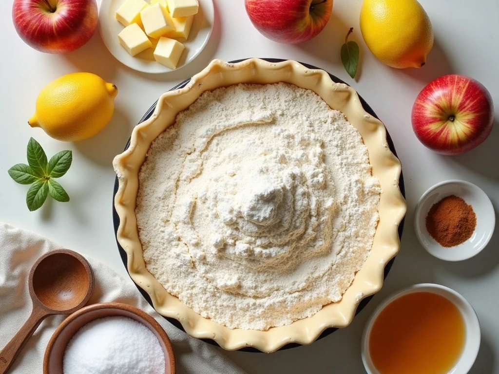 Ingredients for homemade apple pie from scratch