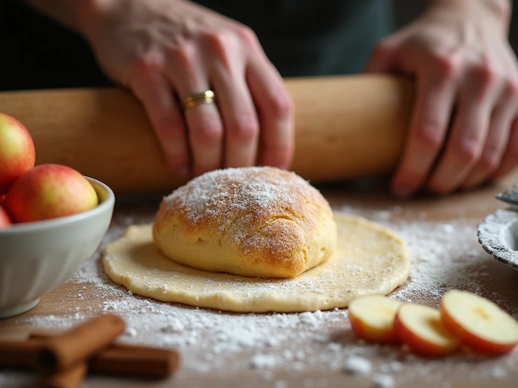 Preparing homemade pie pastry and apple filling