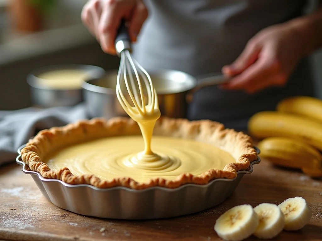 Pastry cream being cooked for banana cream pie