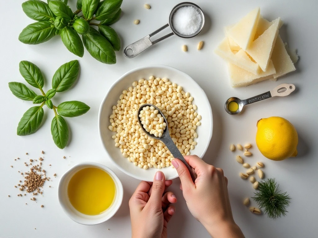 Ingredients for easy homemade basil pesto