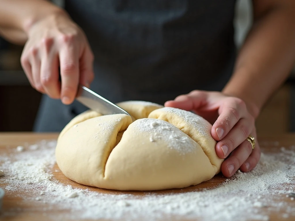 Shaping and scoring dough for no-yeast bread