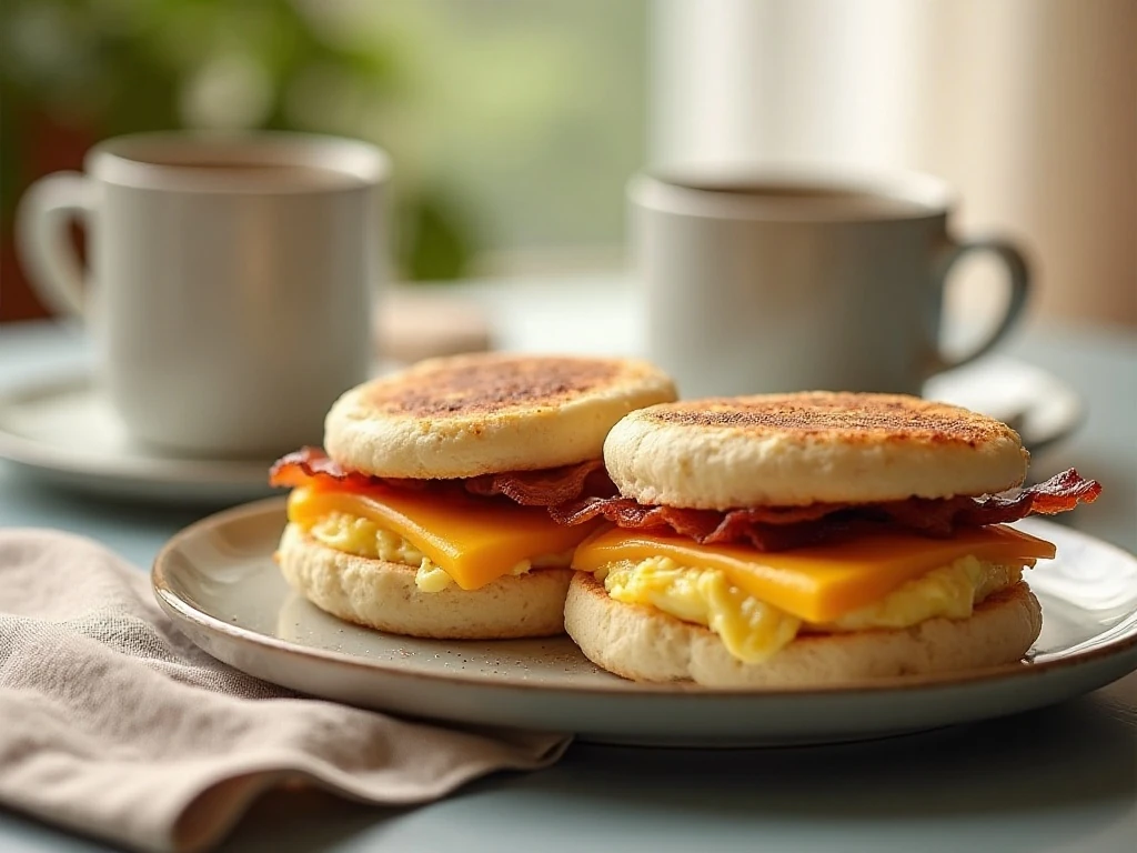 Homemade breakfast sandwiches with egg cheese and bacon
