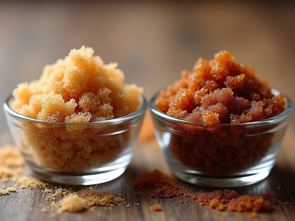 Light and dark homemade brown sugar compared side by side