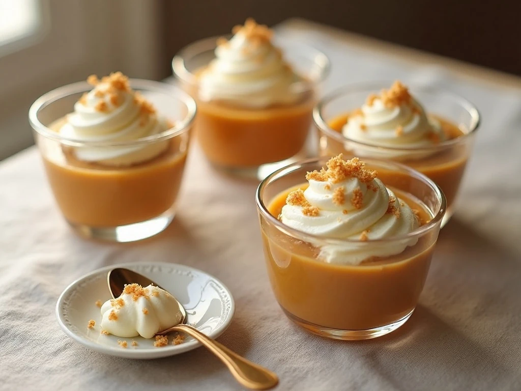 Creamy homemade butterscotch pudding served in individual dessert cups