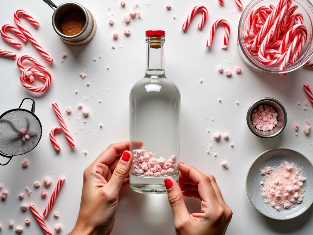 Ingredients for easy homemade candy cane vodka