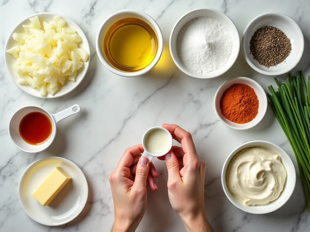 Ingredients for homemade caramelized French onion dip