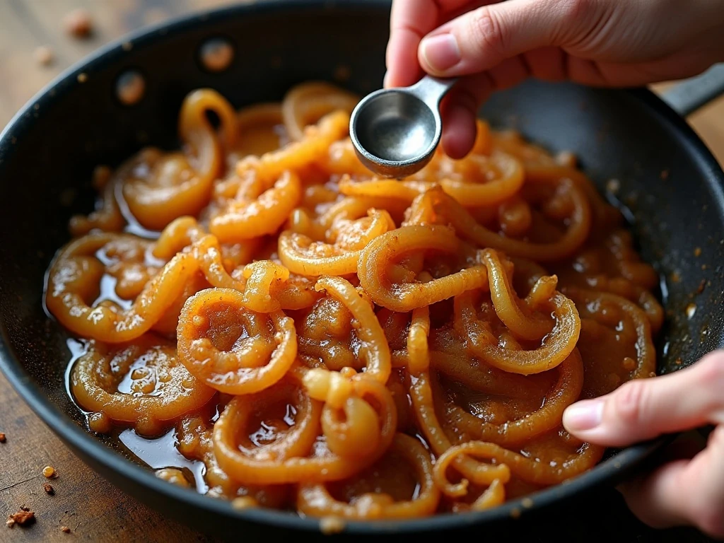Deeply caramelized onions in a skillet