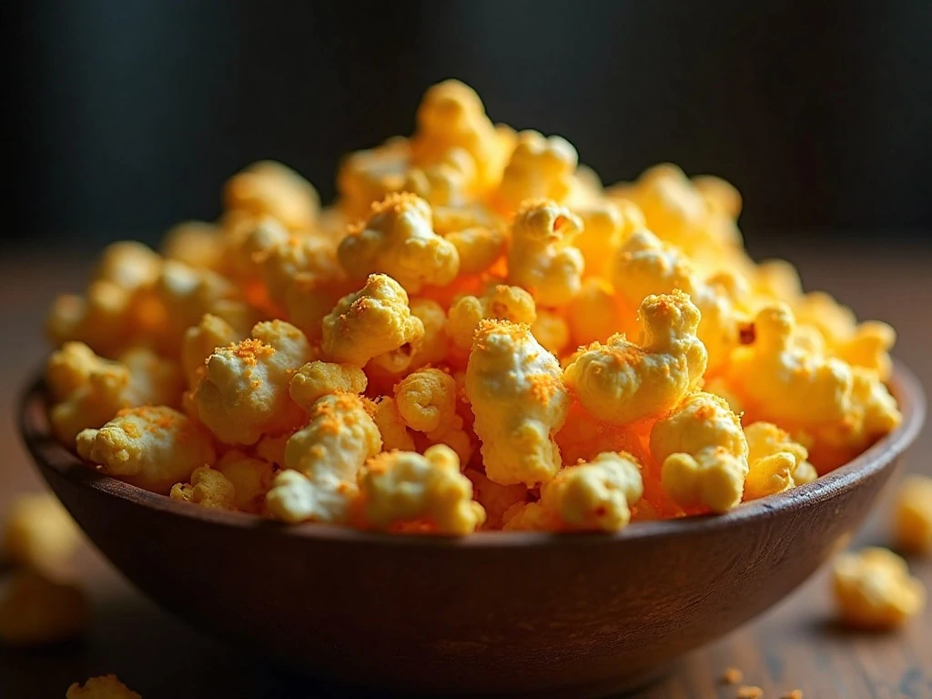 Bowl of homemade cheddar popcorn ready for movie night