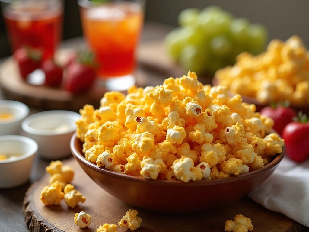 Cheddar popcorn served as part of a snack spread