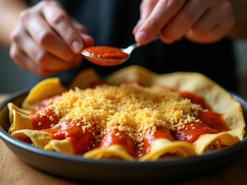 Preparing tortillas and sauce for tender cheese enchiladas