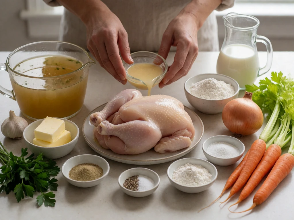 Ingredients for homemade chicken and dumplings