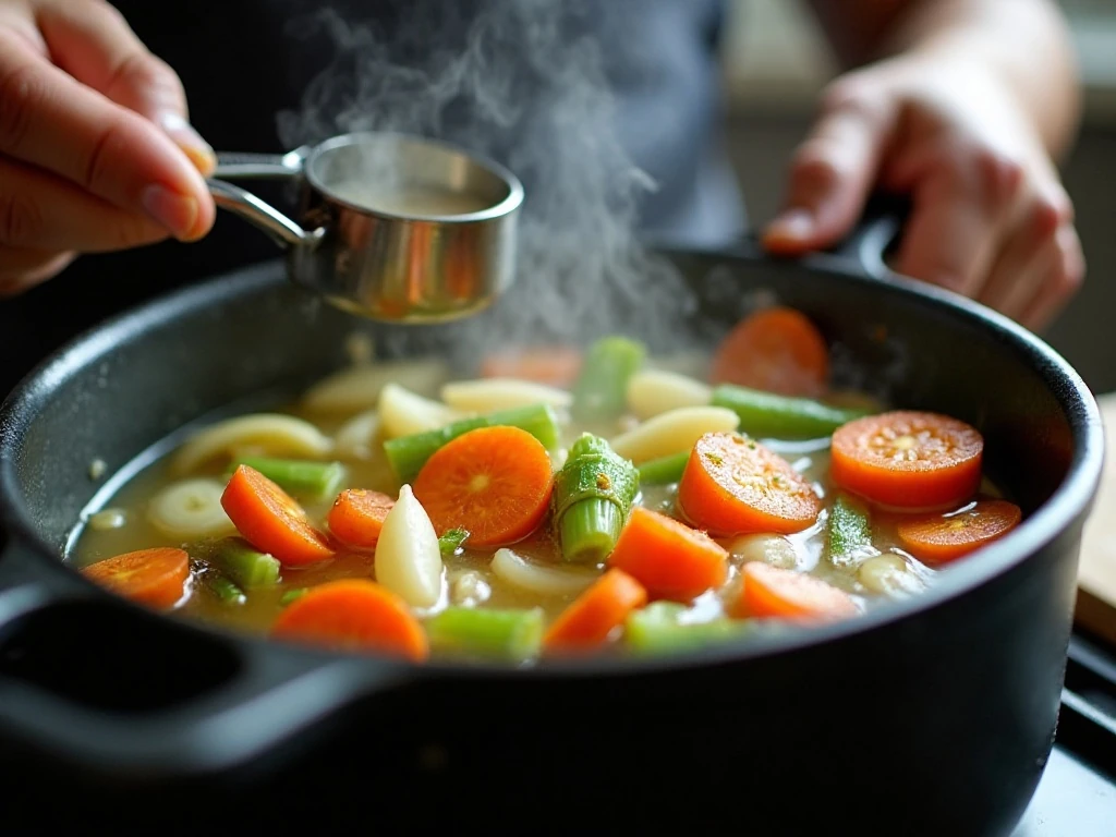 Vegetables cooking as the base for chicken noodle soup