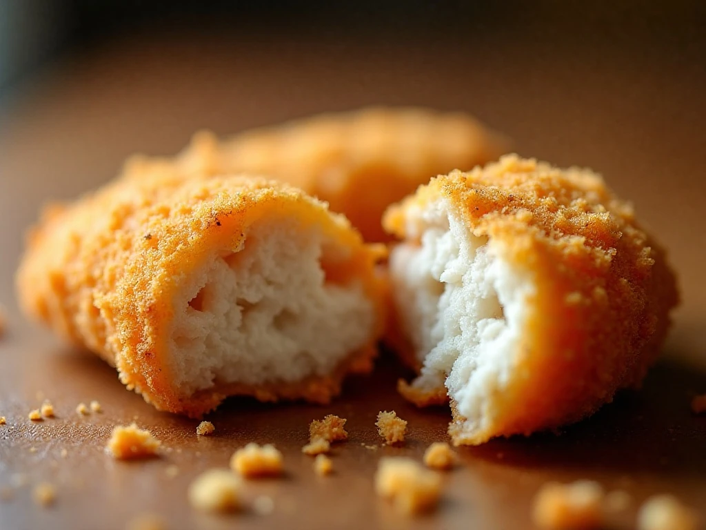 Close-up of crunchy panko coating on a chicken tender
