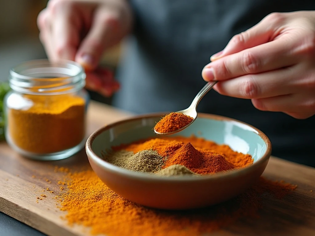 Spices being whisked together to make homemade chili seasoning