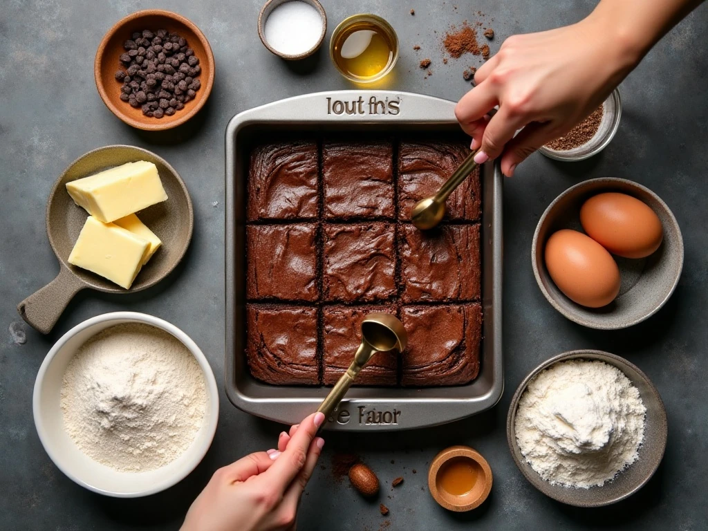 Ingredients for homemade fudgy chocolate brownies