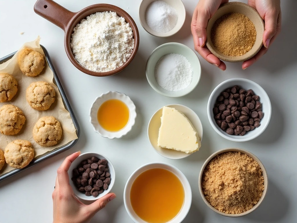 Ingredients for homemade chocolate chip walnut cookies