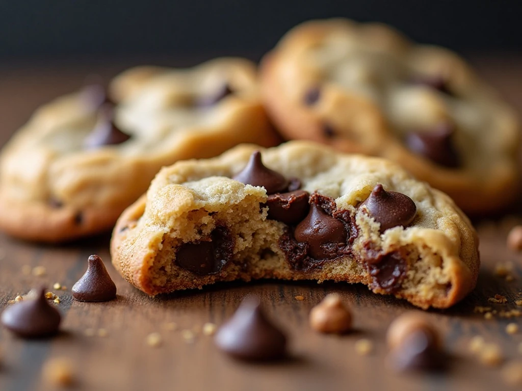 Soft cookie center with melted chocolate chips and toasted walnuts