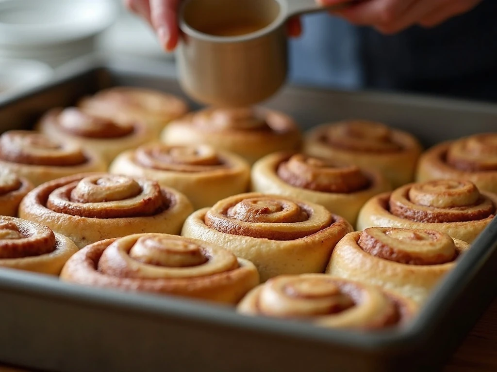 Puffy cinnamon rolls arranged close together before baking