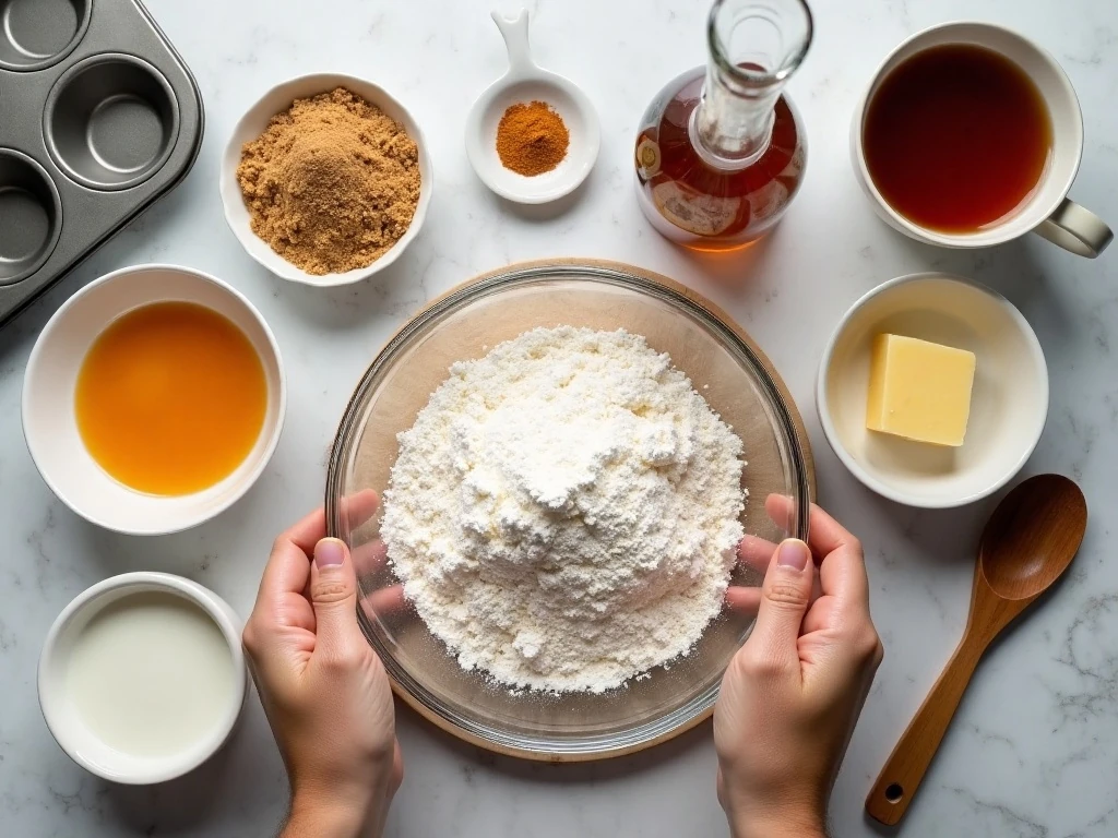 Ingredients for homemade cinnamon maple muffins